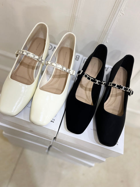 Women Stylish Rhinestone Decor Buckle Strap Block Mary Jane Heel
